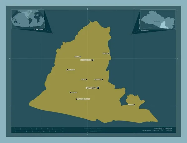 Usulutan Department Salvador Solid Color Shape Locations Names Major Cities — Stock Photo, Image