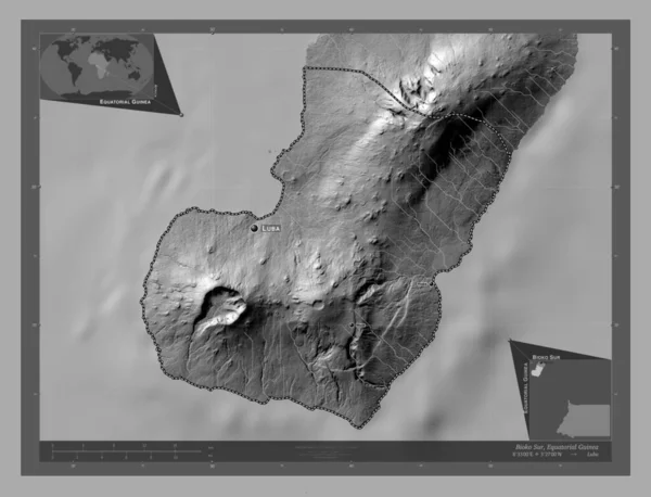 Bioko Sur Province Guinée Équatoriale Carte Altitude Bilevel Avec Lacs — Photo