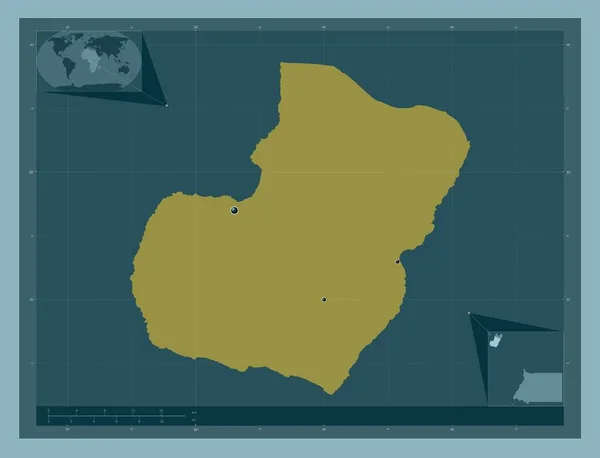 赤道ギニアのビオコ スール県 しっかりした色の形 地域の主要都市の場所 コーナー補助位置図 — ストック写真