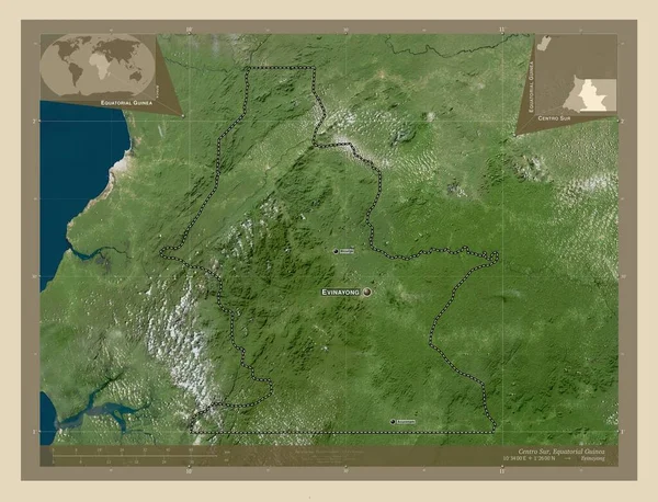Centro Sur Província Guiné Equatorial Mapa Satélite Alta Resolução Locais — Fotografia de Stock
