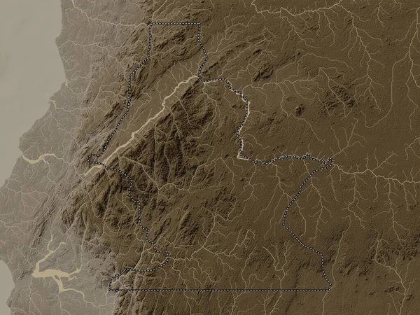 Centro Sur Province Equatorial Guinea 带有湖泊和河流的深紫色色调的高程图 — 图库照片