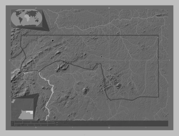 Kie Ntem Province Equatorial Guinea Grayscale Elevation Map Lakes Rivers — Stock Photo, Image