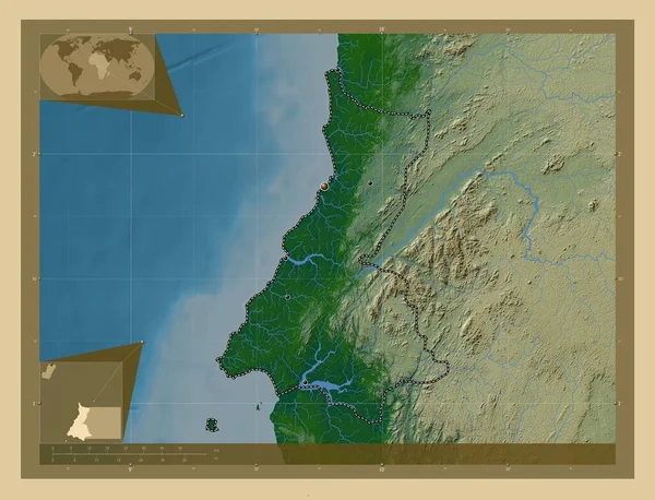 Літораль Провінція Екваторіальна Гвінея Кольорові Карти Висот Озерами Річками Розташування — стокове фото
