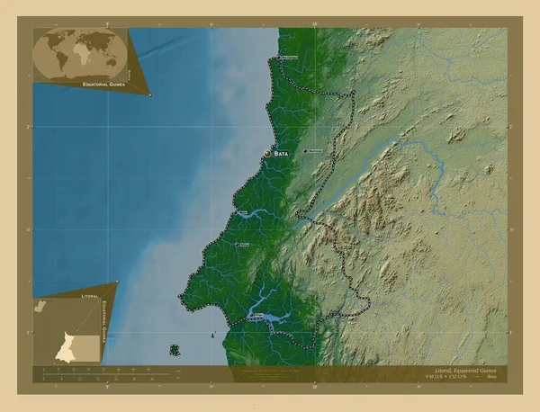 Litoral Provincia Della Guinea Equatoriale Mappa Elevazione Colorata Con Laghi — Foto Stock