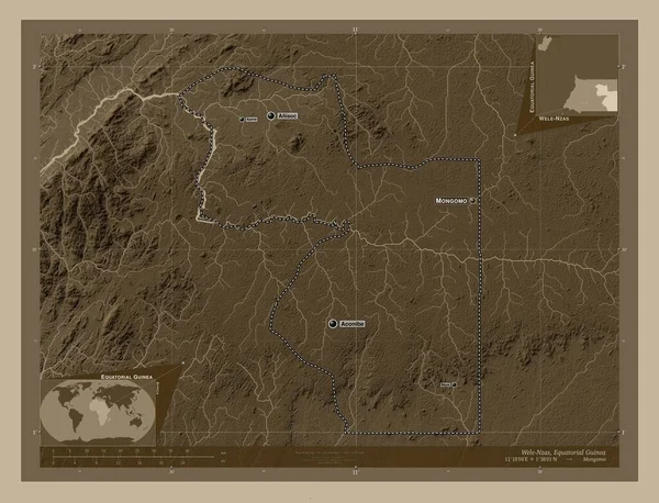 Wele Nzas Provincia Guinea Ecuatorial Mapa Elevación Coloreado Tonos Sepia —  Fotos de Stock