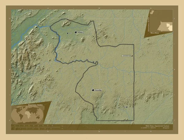 Wele Nzas Επαρχία Της Ισημερινής Γουινέας Χρωματιστός Υψομετρικός Χάρτης Λίμνες — Φωτογραφία Αρχείου