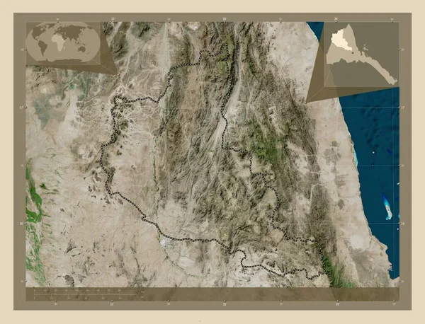 Anseba 厄立特里亚地区 高分辨率卫星地图 该区域主要城市的所在地点 角辅助位置图 — 图库照片