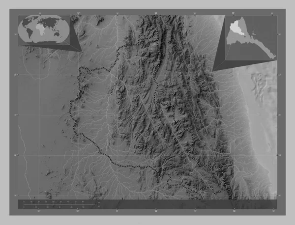 Anseba Regio Van Eritrea Grayscale Hoogte Kaart Met Meren Rivieren — Stockfoto