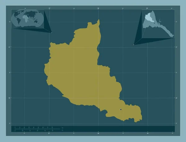 アンセバ エリトリアの地域 しっかりした色の形 地域の主要都市の場所 コーナー補助位置図 — ストック写真