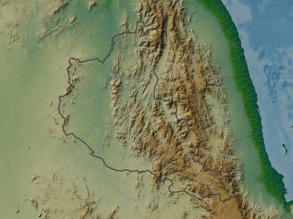 Anseba Regionen Eritrea Färgad Höjdkarta Med Sjöar Och Floder — Stockfoto