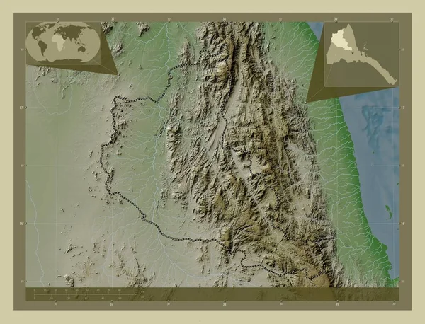 Ансеба Регіон Еритреї Висота Карти Забарвлена Вікі Стилі Озерами Річками — стокове фото