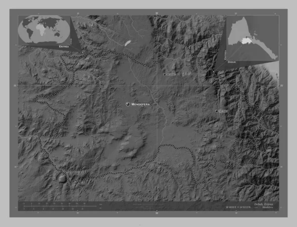Дебуб Район Еритреї Граймасштабна Мапа Висот Озерами Річками Місця Розташування — стокове фото