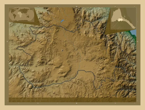 Debub Región Eritrea Mapa Elevación Colores Con Lagos Ríos Mapas —  Fotos de Stock