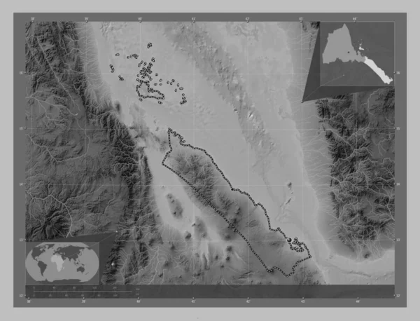 Debubawi Keyih Bahri Region Erytrei Mapa Wzniesień Skali Szarości Jeziorami — Zdjęcie stockowe