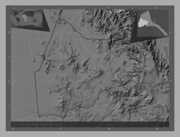 Gash Barka Region Eritrea Bilevel Elevation Map Lakes Rivers Corner — Stock Photo, Image