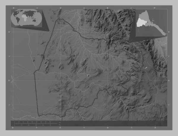 Gash Barka Region Eritrea Graustufen Höhenkarte Mit Seen Und Flüssen — Stockfoto