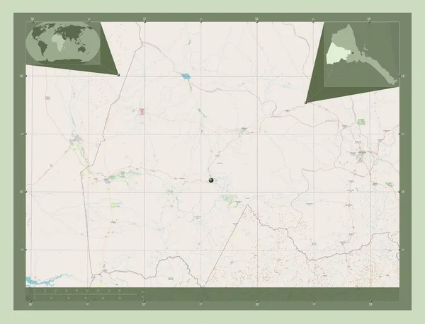 Gash Barka Περιοχή Της Ερυθραίας Χάρτης Του Δρόμου Γωνιακοί Χάρτες — Φωτογραφία Αρχείου
