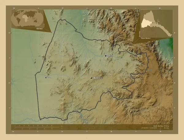 Gash Barka Região Eritreia Mapa Elevação Colorido Com Lagos Rios — Fotografia de Stock