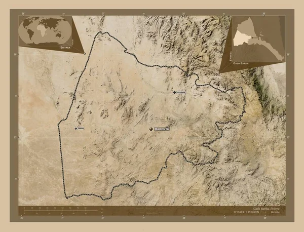 Gash Barka Região Eritreia Mapa Satélite Baixa Resolução Locais Nomes — Fotografia de Stock
