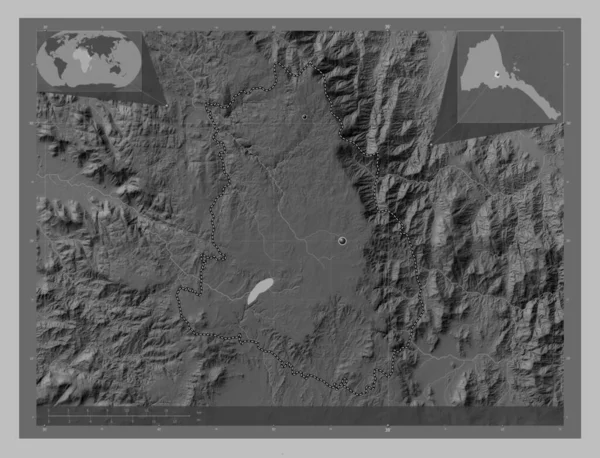 Maekel Regionen Eritrea Grayscale Höjdkarta Med Sjöar Och Floder Platser — Stockfoto