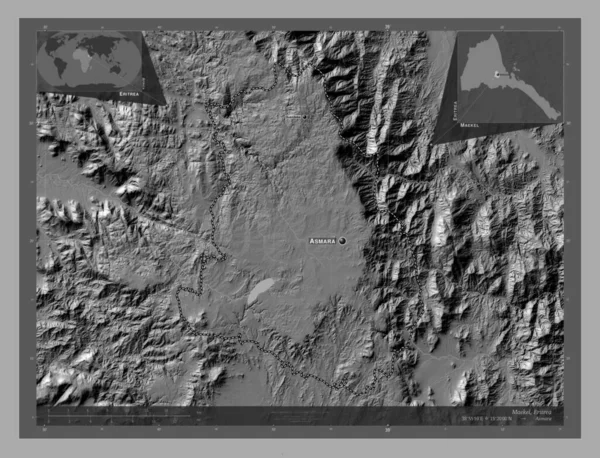 Maekel Області Еритреї Білевелівська Карта Висот Озерами Річками Місця Розташування — стокове фото