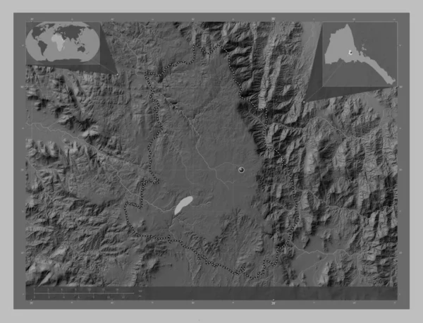 Maekel Región Eritrea Mapa Elevación Escala Grises Con Lagos Ríos —  Fotos de Stock