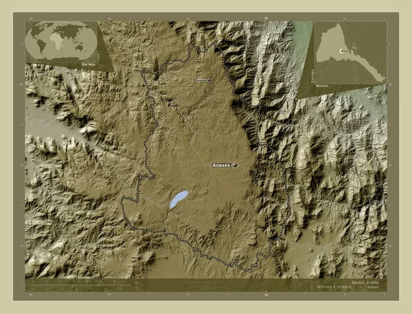 Maekel Oblast Eritreje Zdvihová Mapa Zbarvená Stylu Wiki Jezery Řekami — Stock fotografie