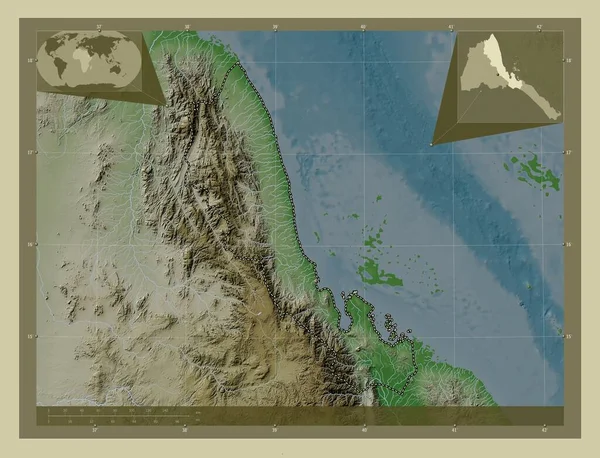 Semenawi Keyih Bahri 厄立特里亚地区 用Wiki风格绘制的带有湖泊和河流的高程地图 角辅助位置图 — 图库照片
