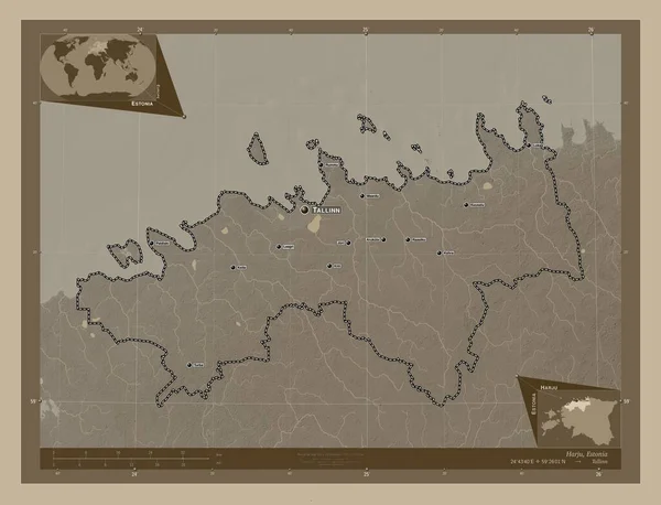 Harju Condado Estonia Mapa Elevación Coloreado Tonos Sepia Con Lagos —  Fotos de Stock