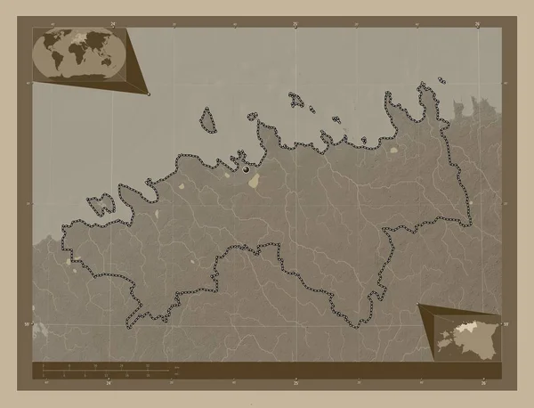 Harju Contea Estonia Mappa Elevazione Colorata Toni Seppia Con Laghi — Foto Stock