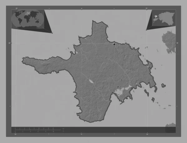 Hiiu County Estonia Bilevel Elevation Map Lakes Rivers Locations Major — Stock Photo, Image