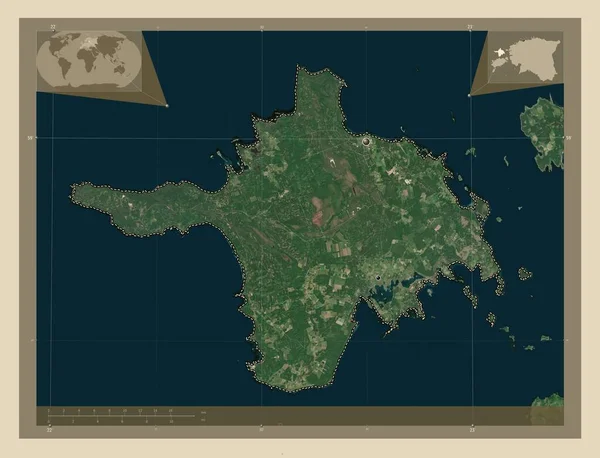 Hiiu 爱沙尼亚县 高分辨率卫星地图 该区域主要城市的所在地点 角辅助位置图 — 图库照片