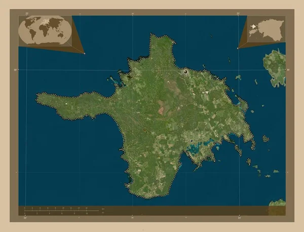 エストニアのHiiu郡 低解像度衛星地図 地域の主要都市の場所 コーナー補助位置図 — ストック写真
