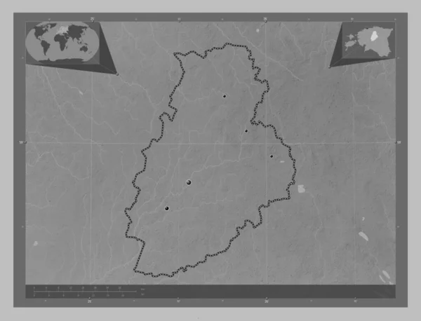 Jarva Provincie Estland Grayscale Hoogte Kaart Met Meren Rivieren Locaties — Stockfoto
