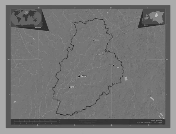 Jarva Condado Estonia Mapa Elevación Bilevel Con Lagos Ríos Ubicaciones —  Fotos de Stock