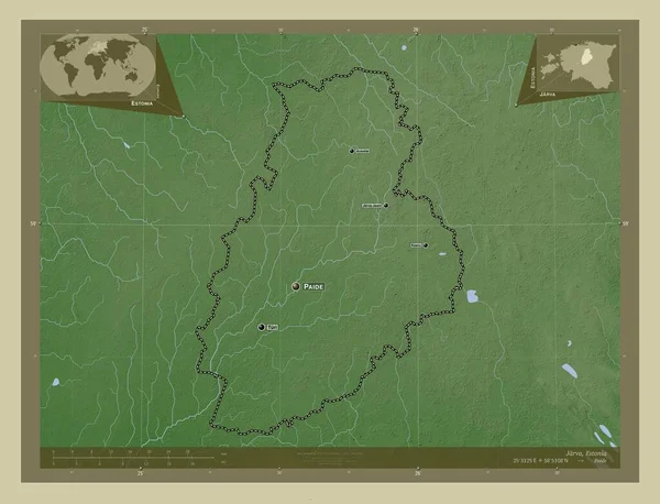 Jarva Okręg Estonii Mapa Wzniesień Kolorowa Stylu Wiki Jeziorami Rzekami — Zdjęcie stockowe