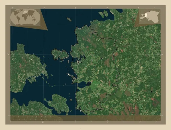 エストニアの郡ラーン 高解像度衛星地図 地域の主要都市の場所 コーナー補助位置図 — ストック写真