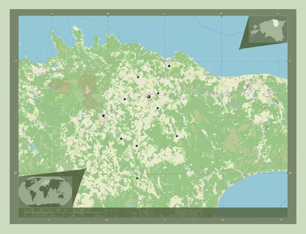 エストニアの郡Laane Viru ストリートマップを開く 地域の主要都市の場所 コーナー補助位置図 — ストック写真