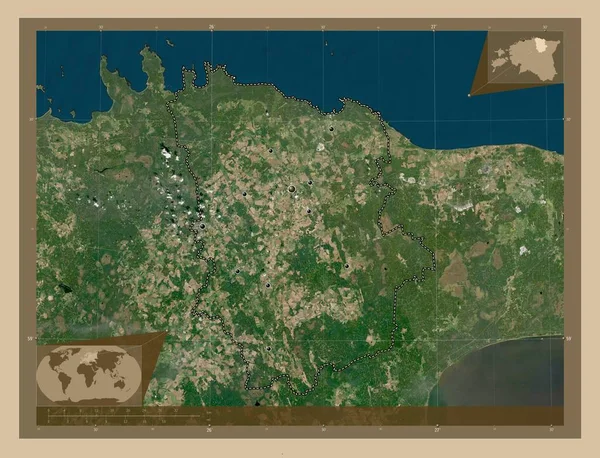 エストニアの郡Laane Viru 低解像度衛星地図 地域の主要都市の場所 コーナー補助位置図 — ストック写真