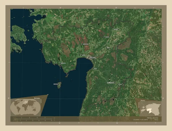 Parnu Condado Estonia Mapa Satelital Alta Resolución Ubicaciones Nombres Las — Foto de Stock