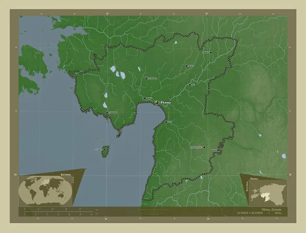 Parnu Okręg Estonii Mapa Wzniesień Kolorowa Stylu Wiki Jeziorami Rzekami — Zdjęcie stockowe