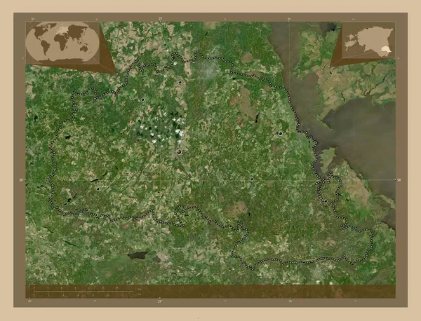 エストニアの郡ポルバ 低解像度衛星地図 地域の主要都市の場所 コーナー補助位置図 — ストック写真