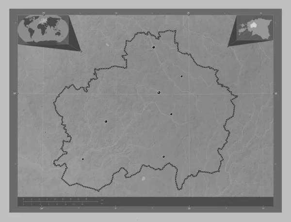 Rapla Okręg Estonii Mapa Wzniesień Skali Szarości Jeziorami Rzekami Lokalizacje — Zdjęcie stockowe