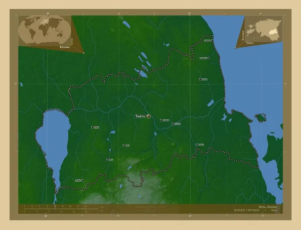 Tartu Condado Estonia Mapa Elevación Colores Con Lagos Ríos Ubicaciones —  Fotos de Stock