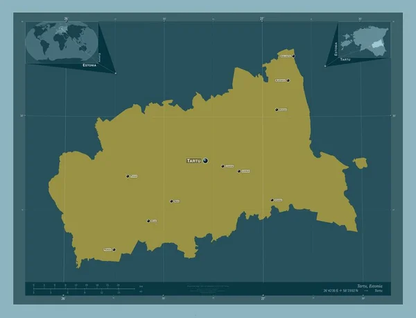 塔尔图 爱沙尼亚县 固体的颜色形状 该区域主要城市的地点和名称 角辅助位置图 — 图库照片
