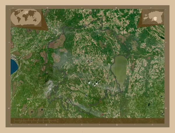 エストニアのヴィジャンディ県 低解像度衛星地図 地域の主要都市の場所 コーナー補助位置図 — ストック写真