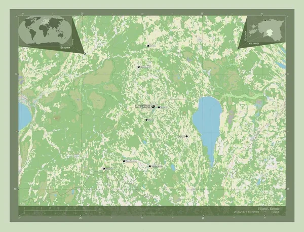 Viljandi Contea Estonia Mappa Stradale Aperta Località Nomi Delle Principali — Foto Stock