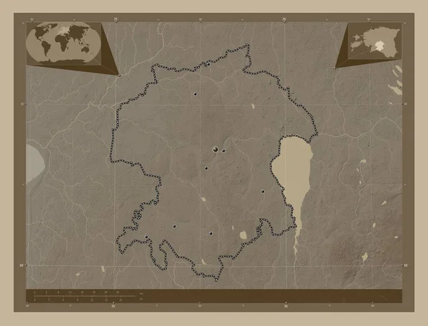 Viljandi Provincia Estonia Mapa Elevación Coloreado Tonos Sepia Con Lagos —  Fotos de Stock