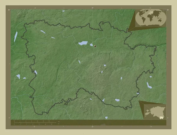 Voru Okres Estonsko Zdvihová Mapa Zbarvená Stylu Wiki Jezery Řekami — Stock fotografie
