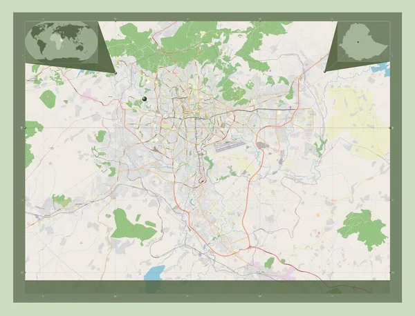 Addisz Abeba Etiópia Városa Nyílt Utcai Térkép Saroktérképek Kiegészítő Helymeghatározási — Stock Fotó